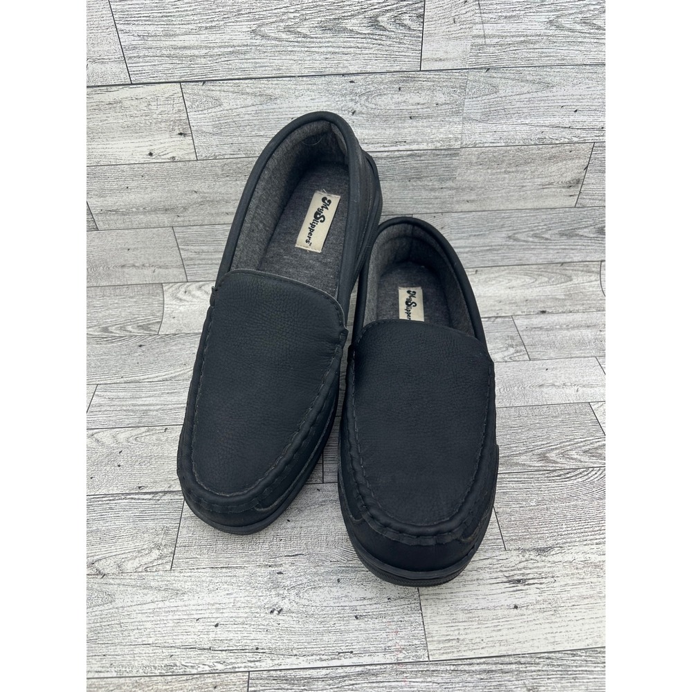 MySlippers Womens Black Leather Upper Moccasin Slippers Size 10‎